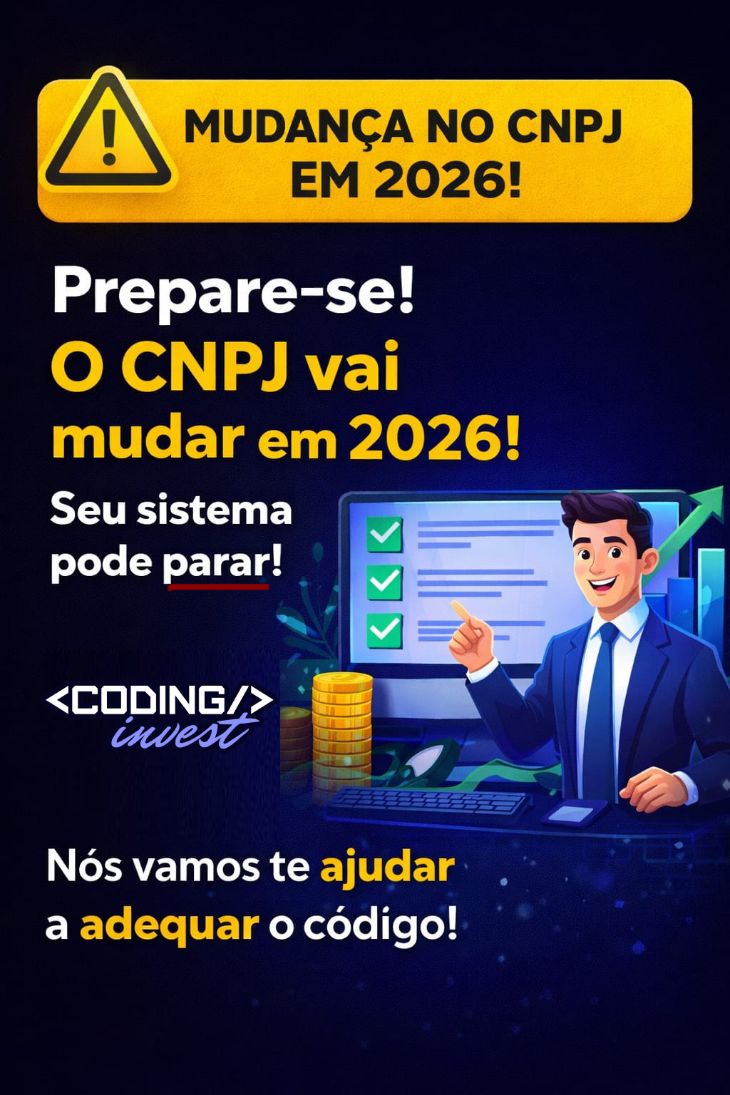 Mudança no CNPJ incluirá letras a partir de 2026